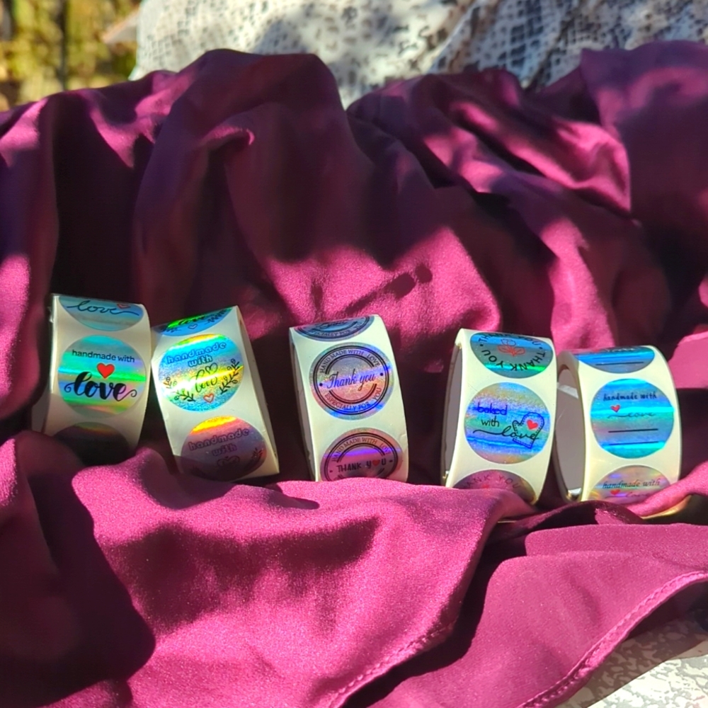 NWT 🫶 IP 💌 HOLOGRAPHIC STICKER ROLLS 📬 500 PER ROLL ❤️ 9 Different AVAIL. NOW